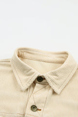 Button Up Pockets Striped Color Block Corduroy Jacket