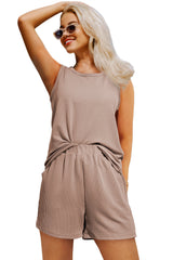 Corded Sleeveless Top and Pocketed Shorts Set