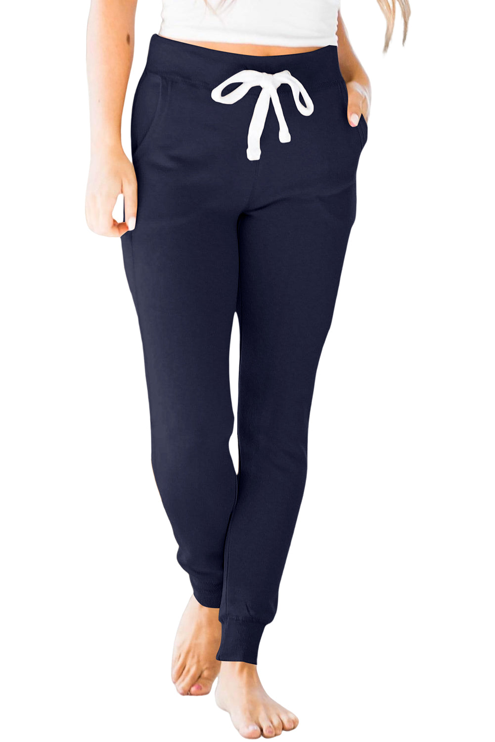 Navy Blue Drawstring Waist Pocketed Joggers