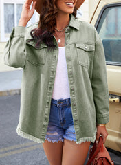 Women's Pocket Raw Hem Button Jacket