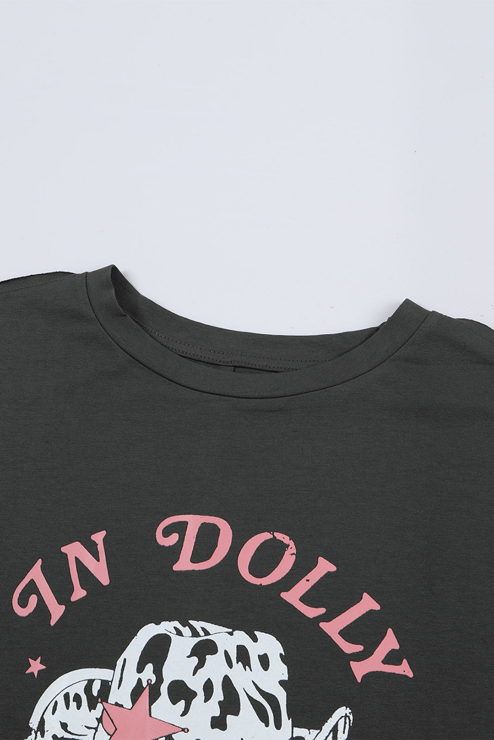 Gray WE TRUST IN DOLLY Western Fashion Graphic Tee