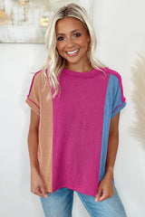 Multicolor Textured Colorblock Crew Neck T Shirt