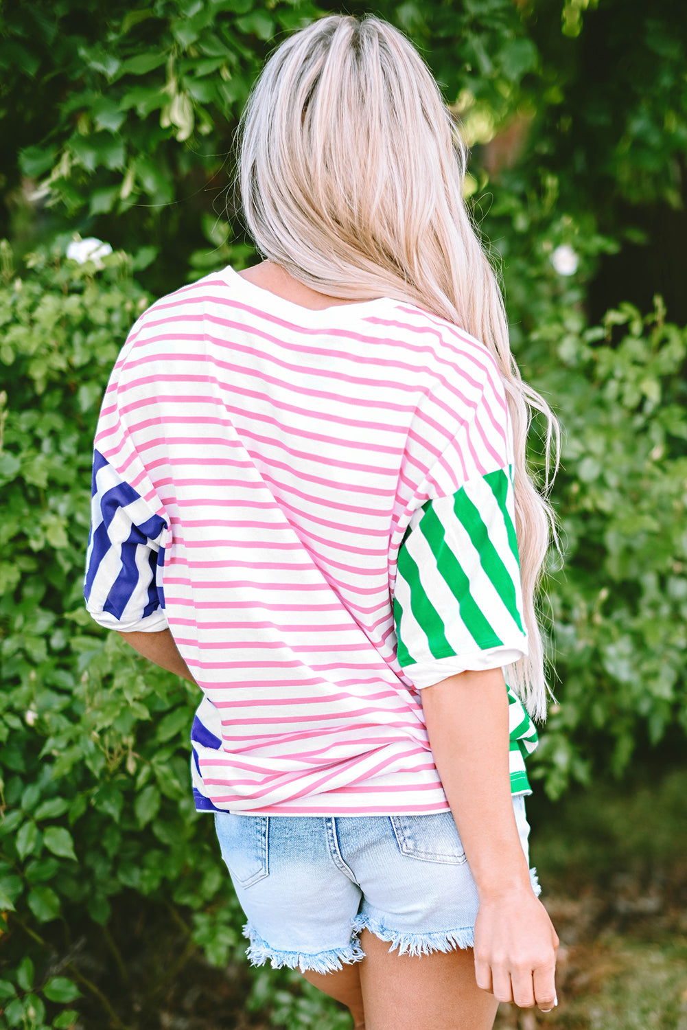 Multicolour Colorblock Patchwork Baggy T Shirt