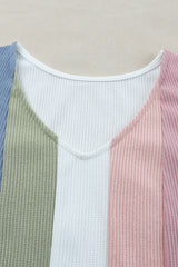 Multicolor Color Block V-Neck Waffle Knit Tank Top