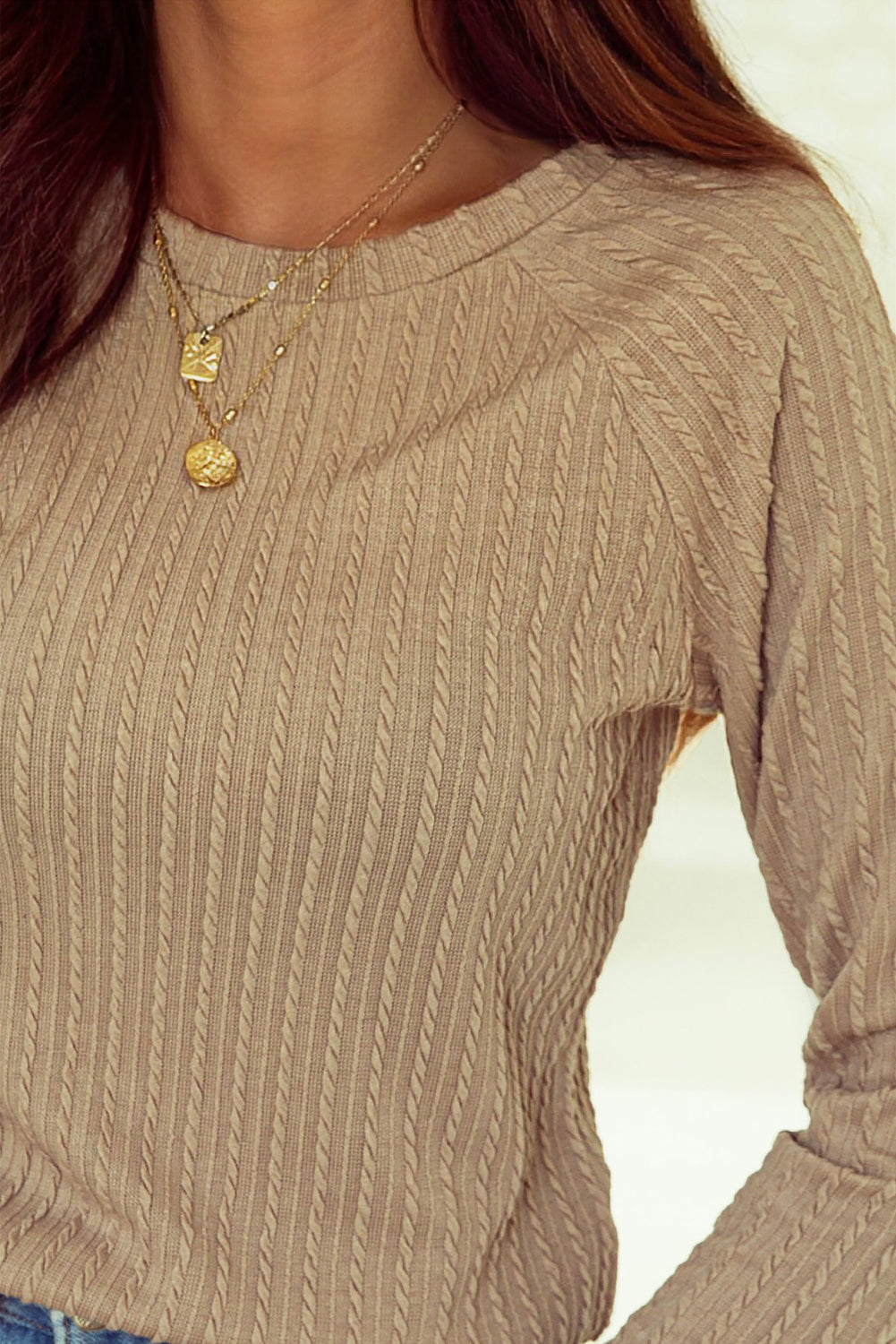 Dusty Pink Textured Knit Long Sleeve Top