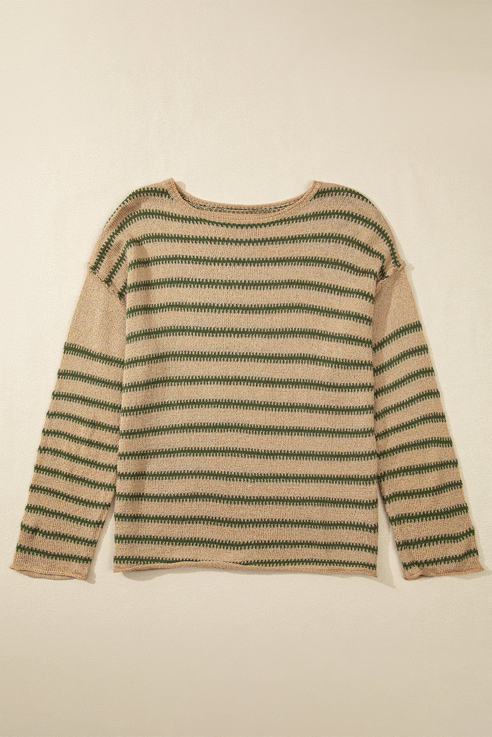 Solid Color Stripe Drop Shoulder Casual Sweater