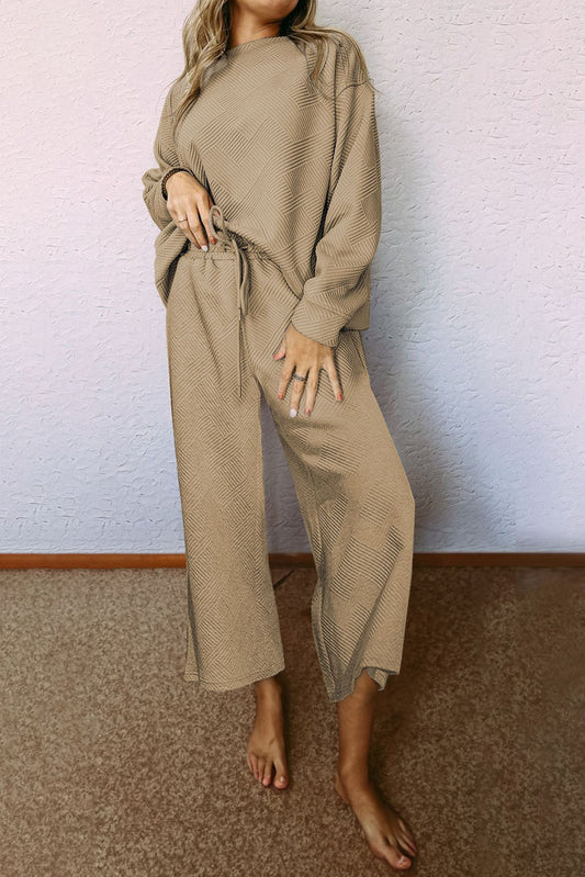 Khaki Ultra Loose Textured 2pcs Slouchy Outfit