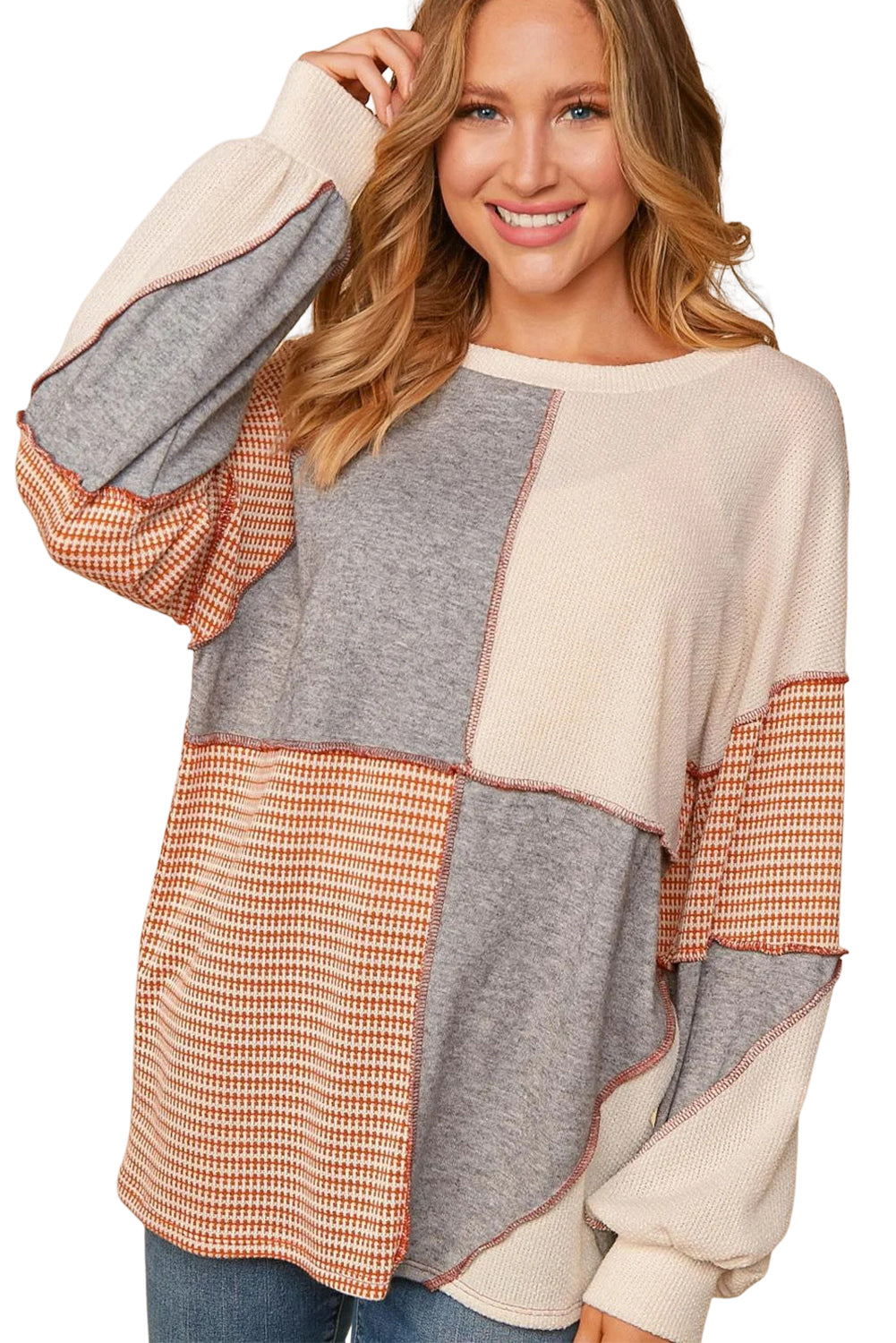 Sandalwood Exposed Seam Colorblock Oversized Knit Top