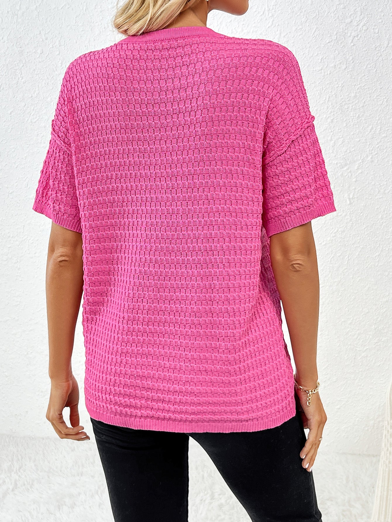 Knit Short Sleeve Round Neck Pocket Tee Tops Pullover