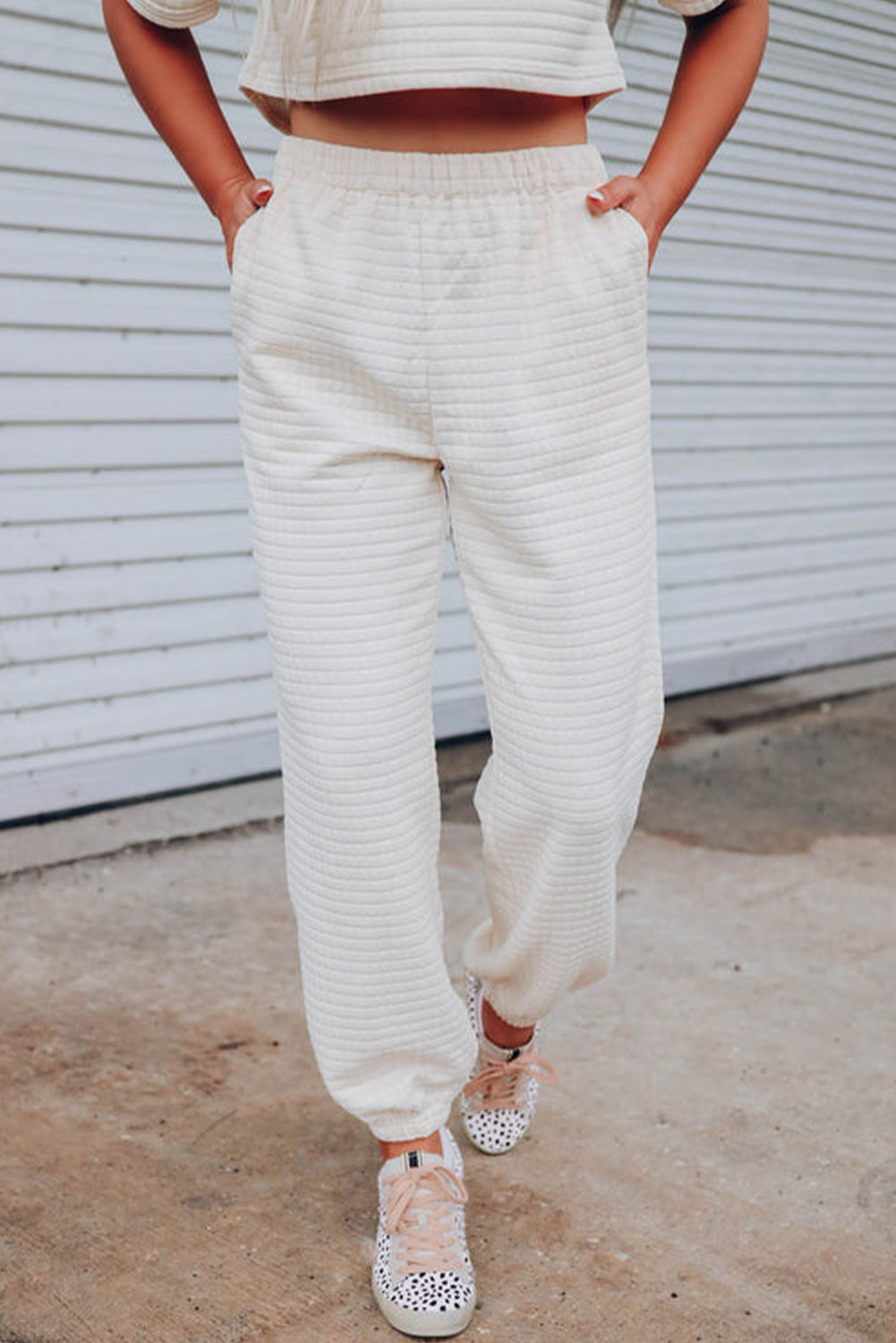 Lattice Textured Cropped Tee and Jogger Pants Set