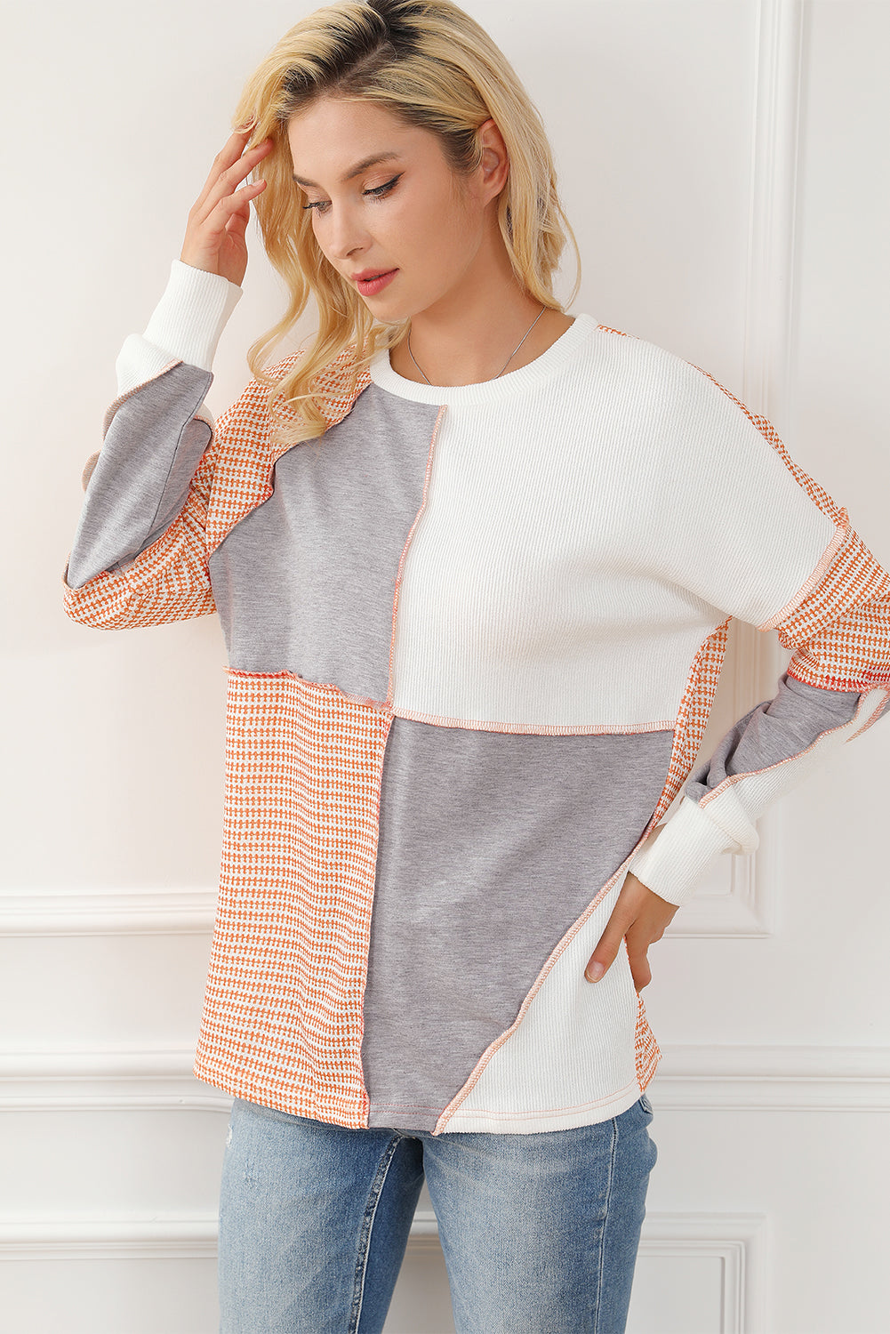 Sandalwood Exposed Seam Colorblock Oversized Knit Top