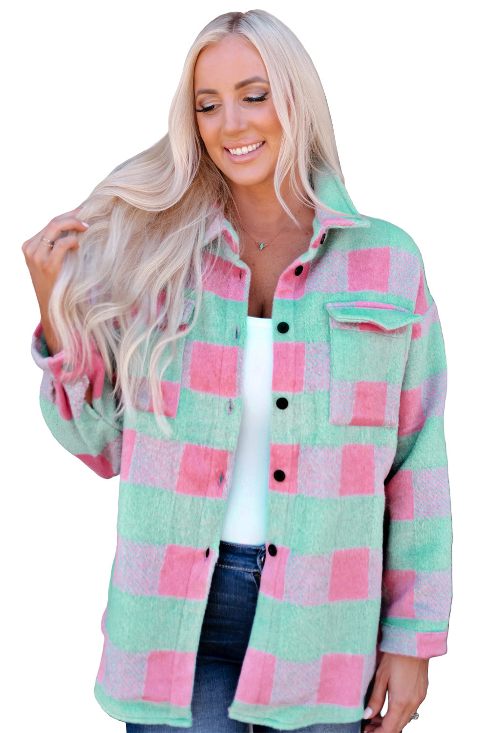 Pink Plaid Pattern?Oversized Shacket