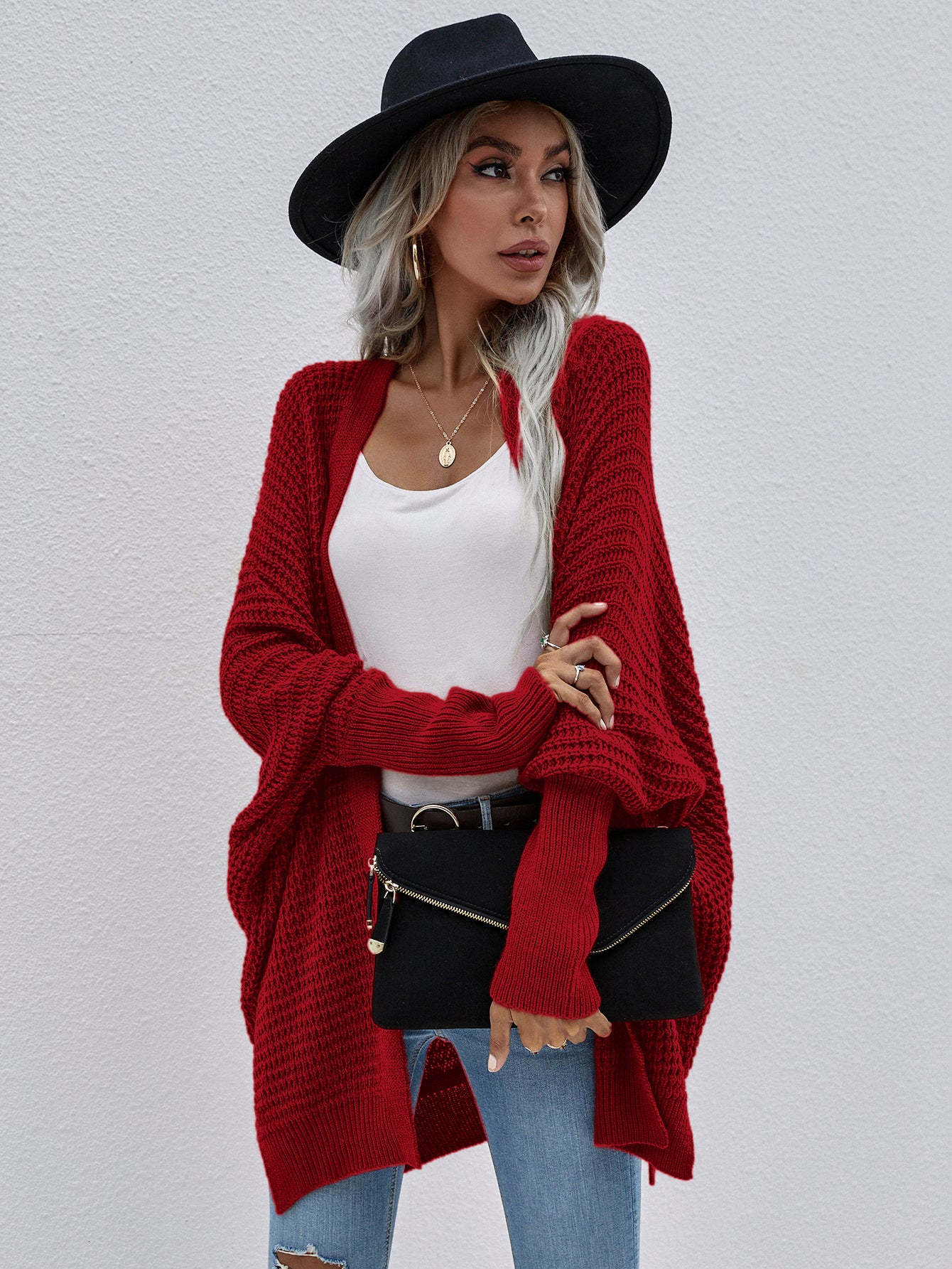 Open Front Cardigan Long Sleeve Chunky Knit Sweater