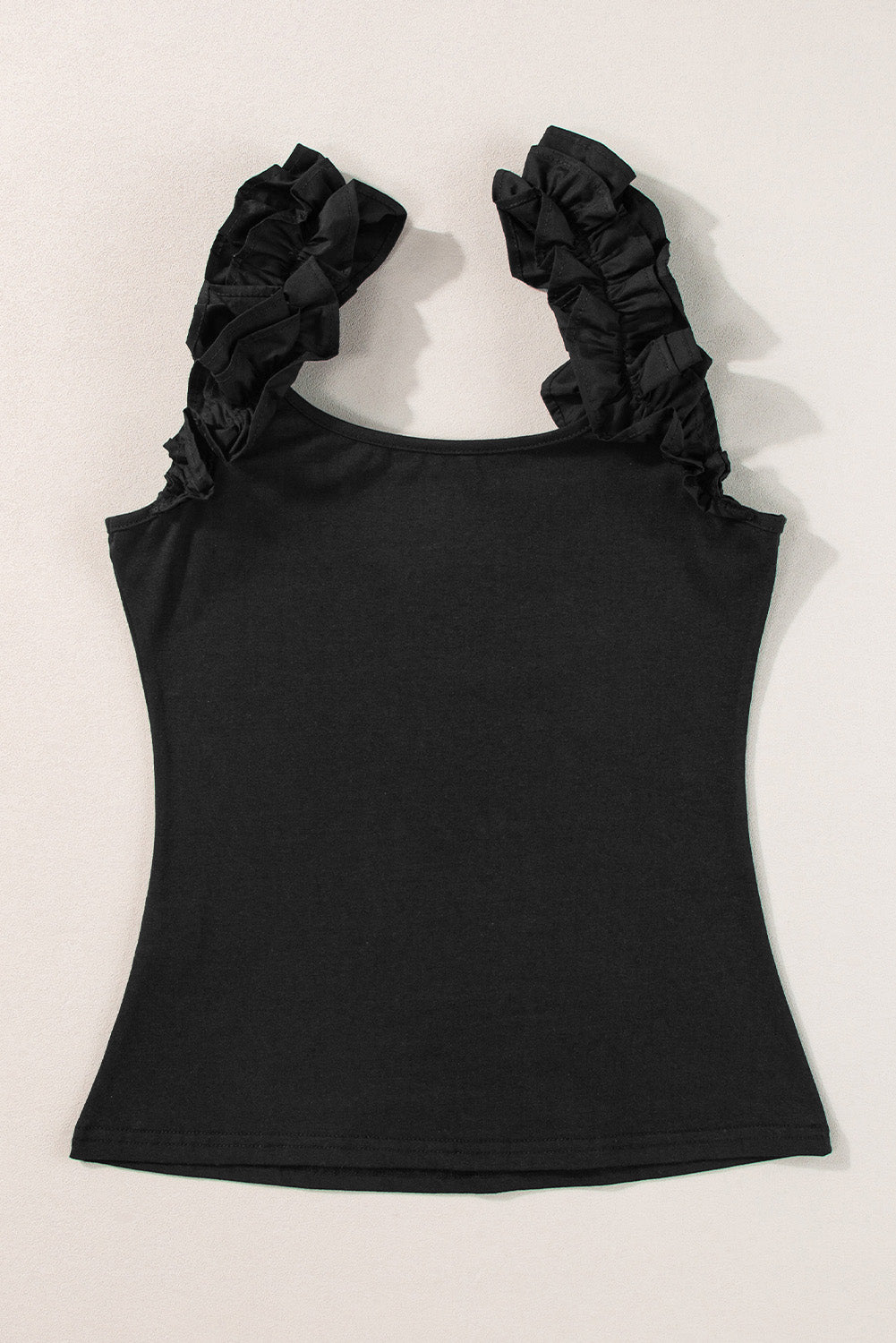 Solid Color Ruffled Wide Straps Slim Tank Top