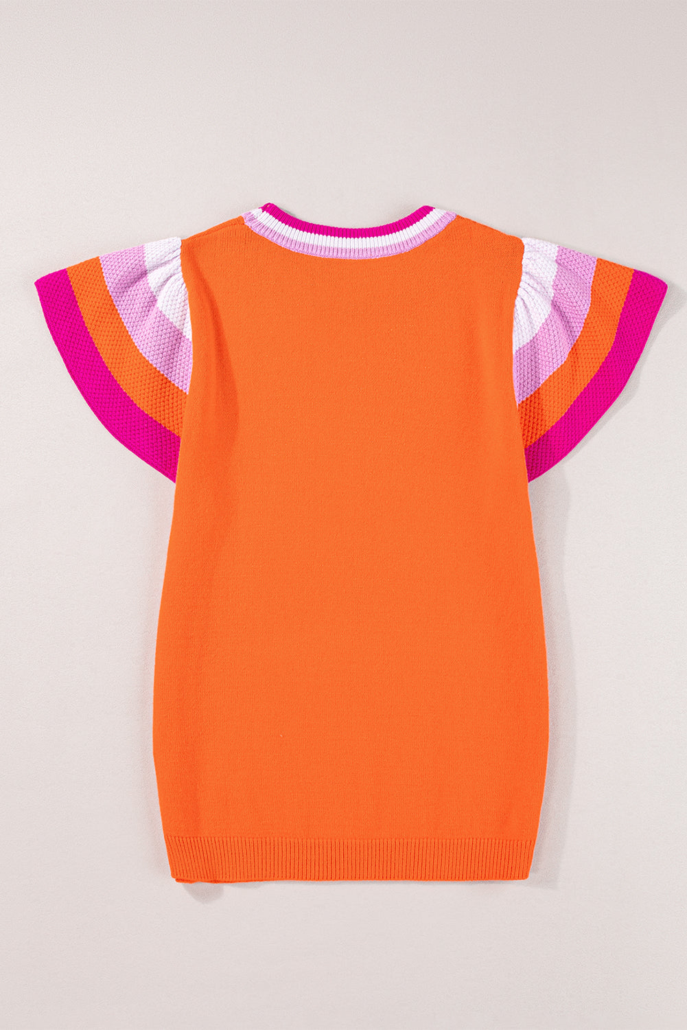 Multicolor Flutter Sleeves Knitted Sweater T Shirt