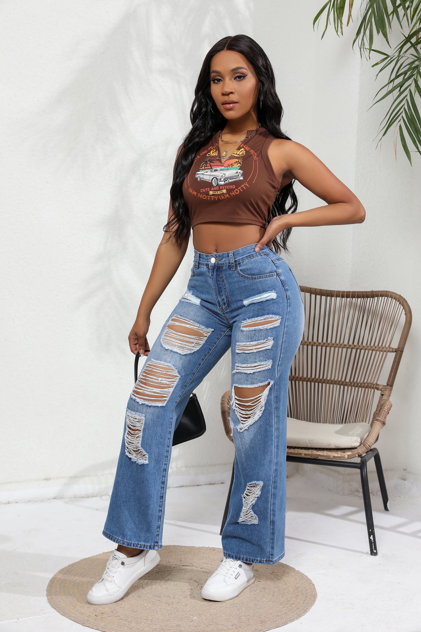 Loose Wide-leg Women's Ripped Jeans