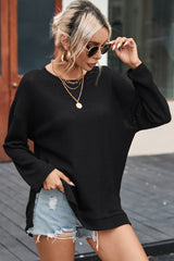 Waffle Knit High Slits Oversized Top