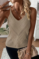 Solid Color Chevron Pointelle Knit Spaghetti Straps Sweater Vest