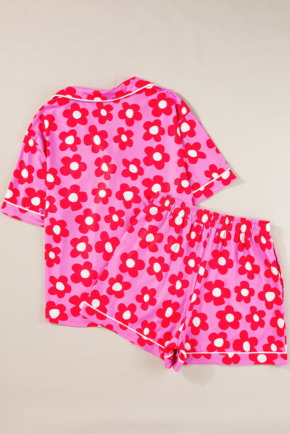 Loose and comfortable Flower Print Short Sleeve Shirt Pajamas Set