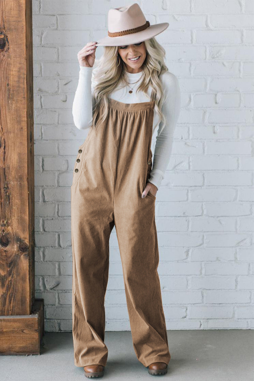 Solid Pocketed Corduroy Overalls for Everyday Wear