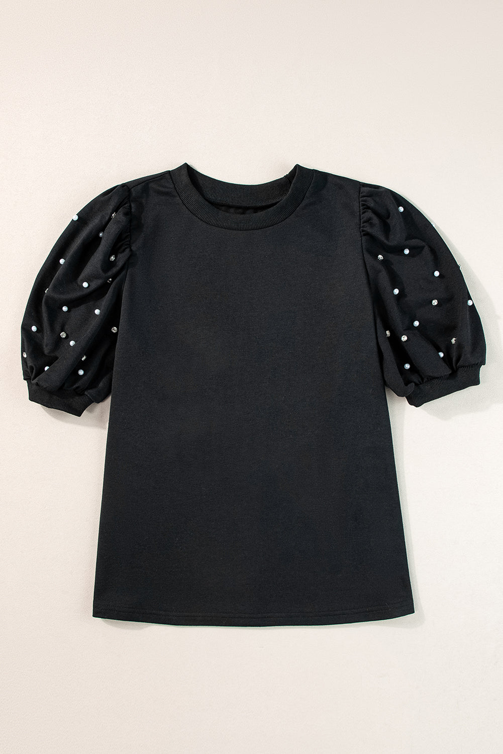 Rhinestone Pearl Puff Half Sleeve Top