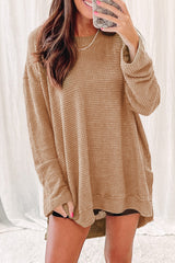 Waffle Knit High Slits Oversized Top