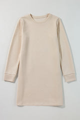 Solid Color Textured Long Sleeve Shift Dress