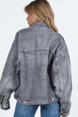 Chest Pockets Drop Shoulder Loose Denim Jacket