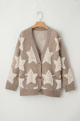 Star Pattern Textured Sweater Cardigan with Pockets