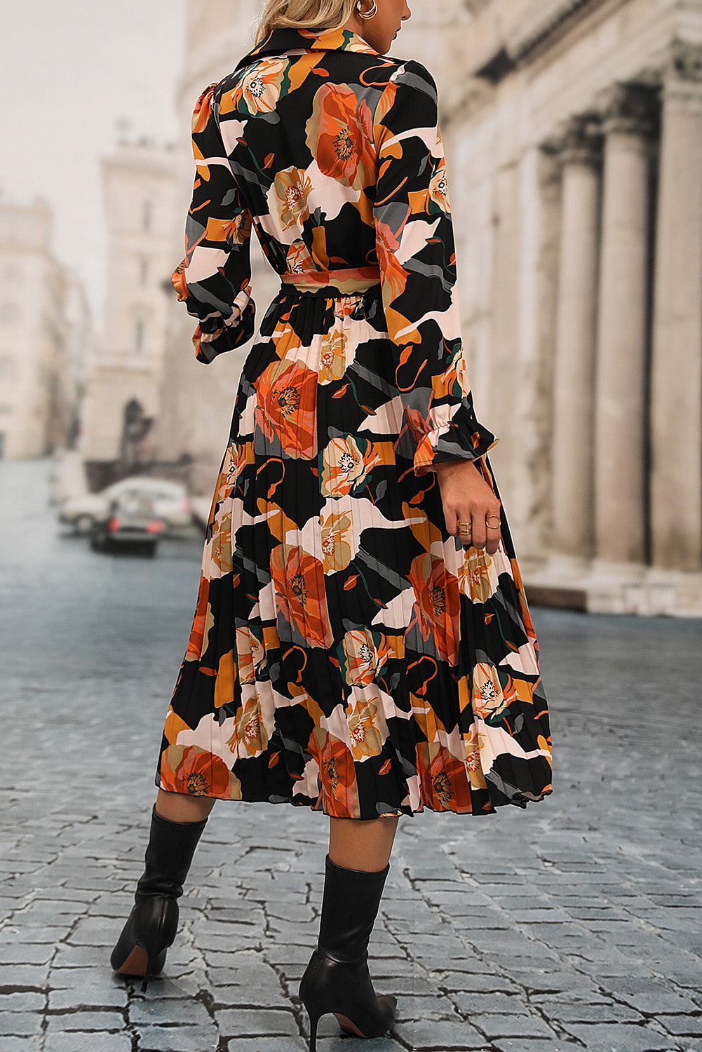 Black Floral Print Mock Neck Blouse