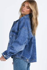 Chest Pockets Drop Shoulder Loose Denim Jacket