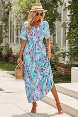 Women's Wrap V Neck Floral Maxi Dress