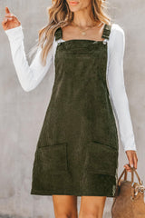 Solid Front Pockets Sleeveless Corduroy Overall Dress