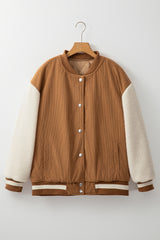 Buckskin Corduroy Fleece Patchwork Buttoned Bomber Jacket