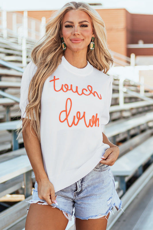 Touchdown Tinsel Puff Short Sleeve Crew Neck Sweater