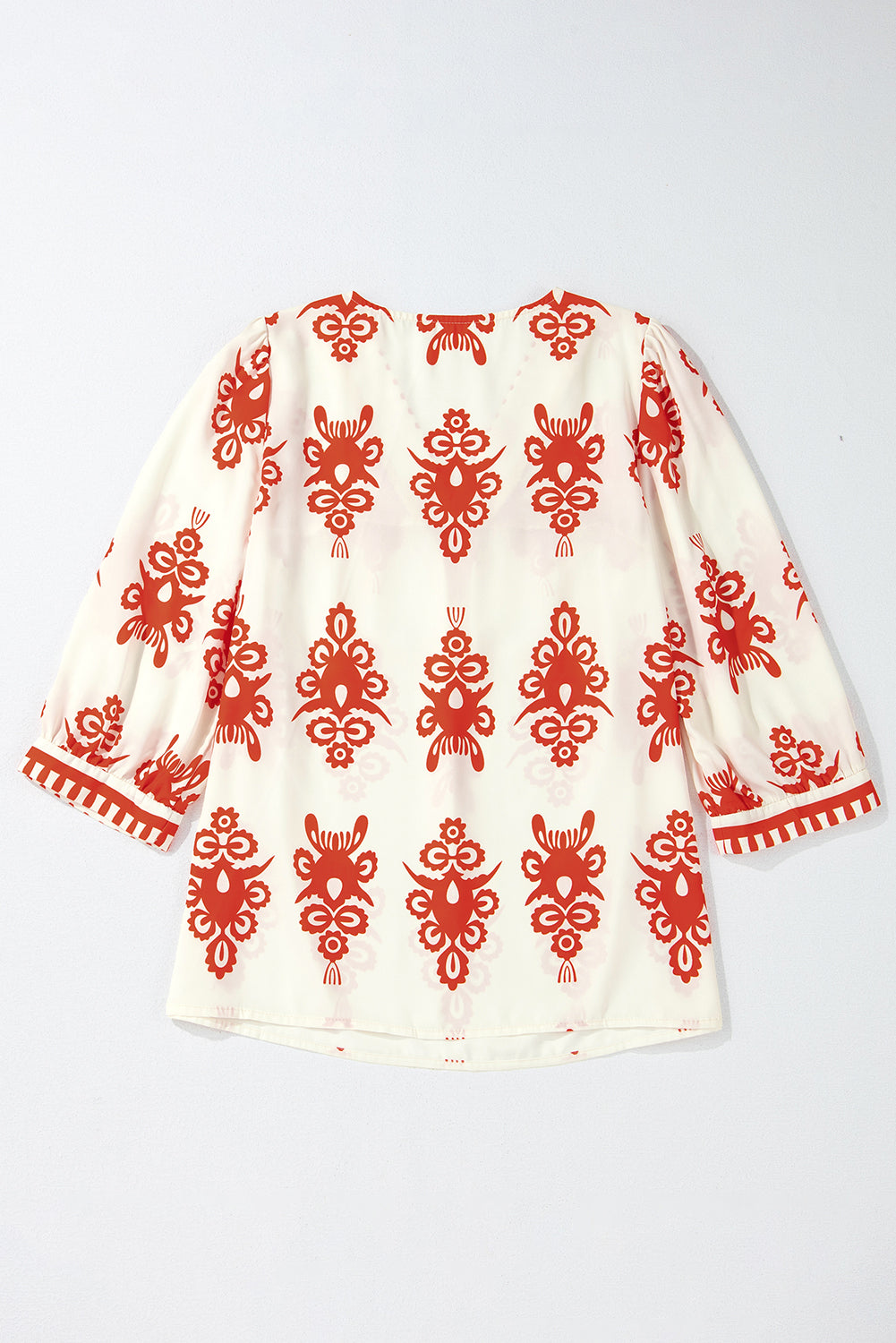 Vintage Geometric Printed 3/4 Sleeve V Neck Blouse