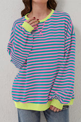 Stripe Oversized Contrast Trim Pullover Sweatshirt