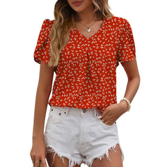 Casual V-neck Chiffon Shirt With Bud Sleeves And Elegant Top