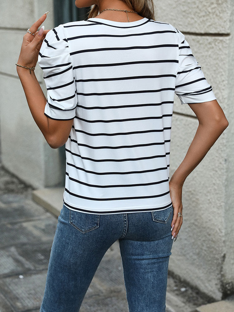 Striped Casual Bubble Sleeve T-Shirt