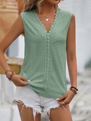 Solid Color Hole Lace V-neck Sleeveless Vest