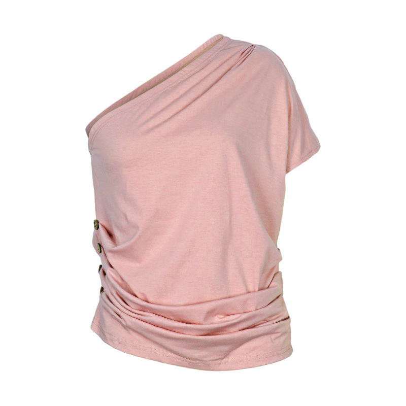 Pink Strapless One Shoulder Casual Top