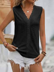 Solid Color Hole Lace V-neck Sleeveless Vest