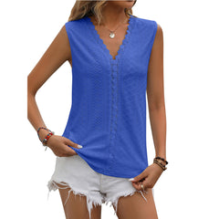 Solid Color Hole Lace V-neck Sleeveless Vest