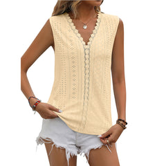 Solid Color Hole Lace V-neck Sleeveless Vest