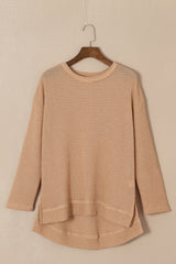 Waffle Knit High Slits Oversized Top