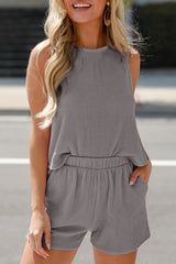 Corded Sleeveless Top and Pocketed Shorts Set