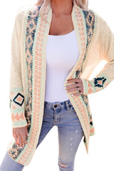 Apricot  Aztec Print Open Front Cardigan