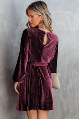 Tie Waist Crinkle Velvet Dress