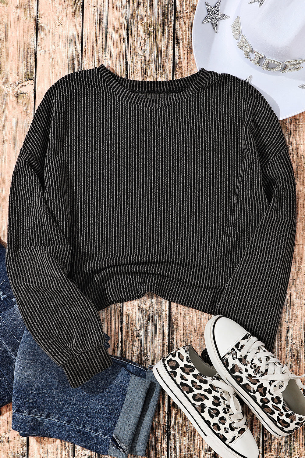 Cording Drop Shoulder Puff Sleeve Casual Long Sleeve Top