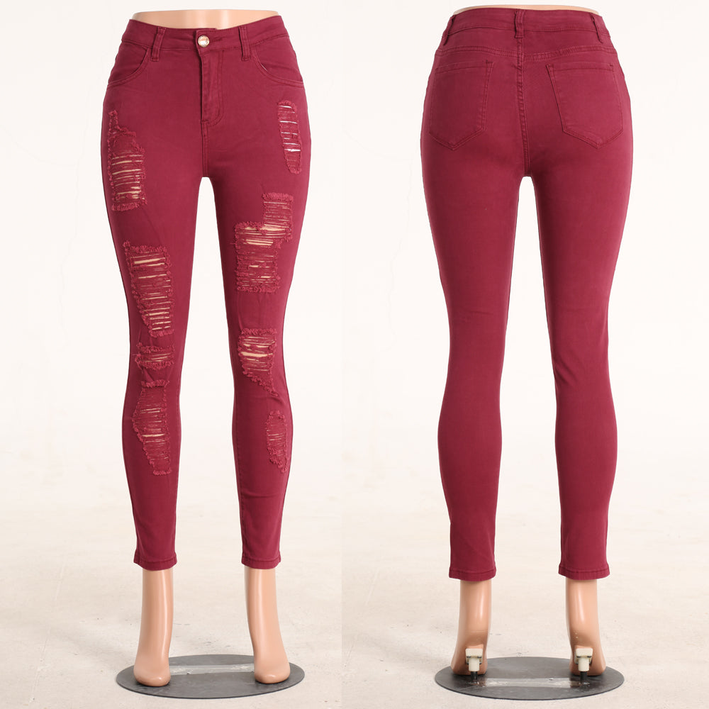 Ripped Jeans Women's Slim Multicolored Trousers